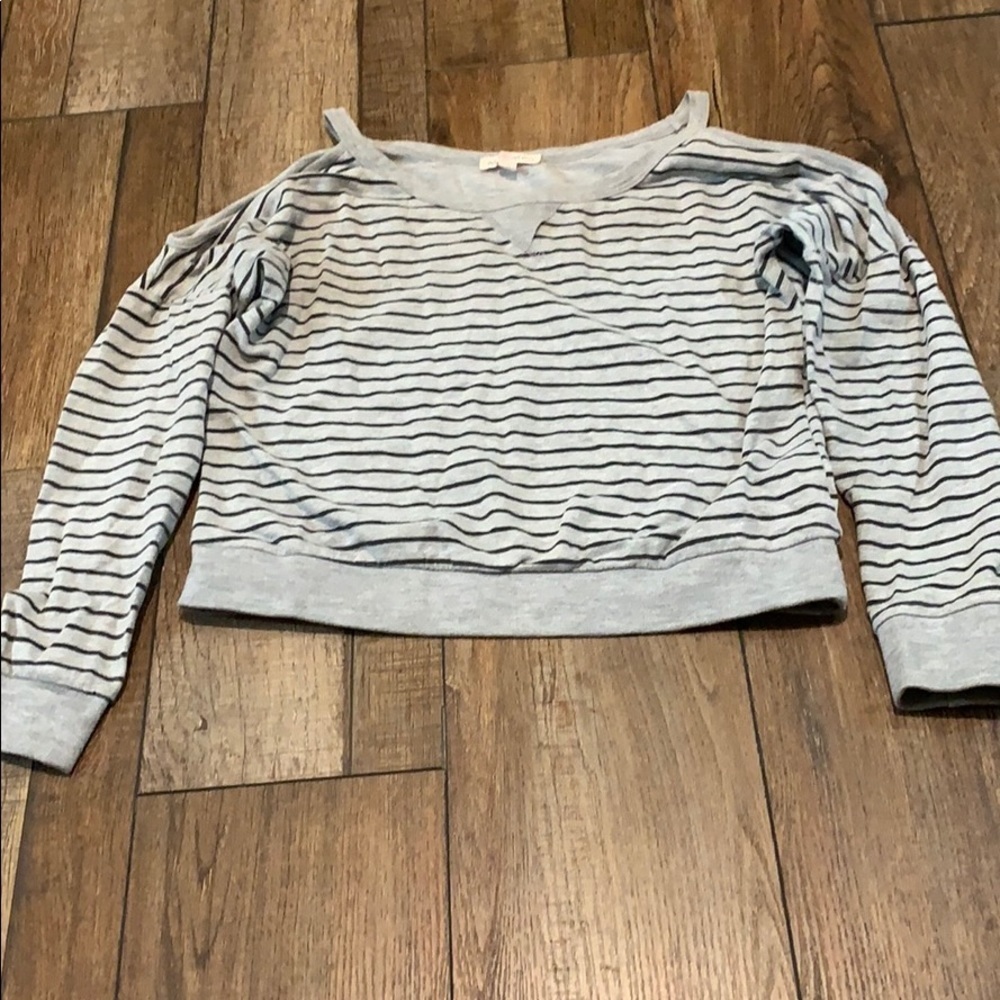 Wish & Whim Cold Shoulder Striped Top